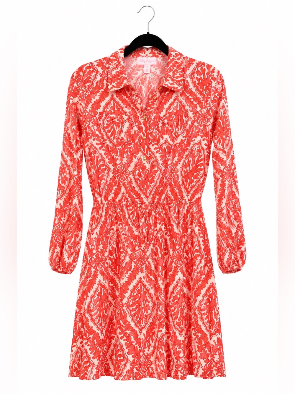 Lilly Pulitzer Coral White Print Cotton Shirtdress